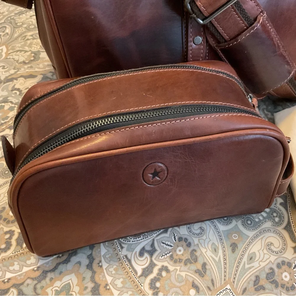 New Aaron Leather Goods Travel Duffle Bag and Toiletry bag